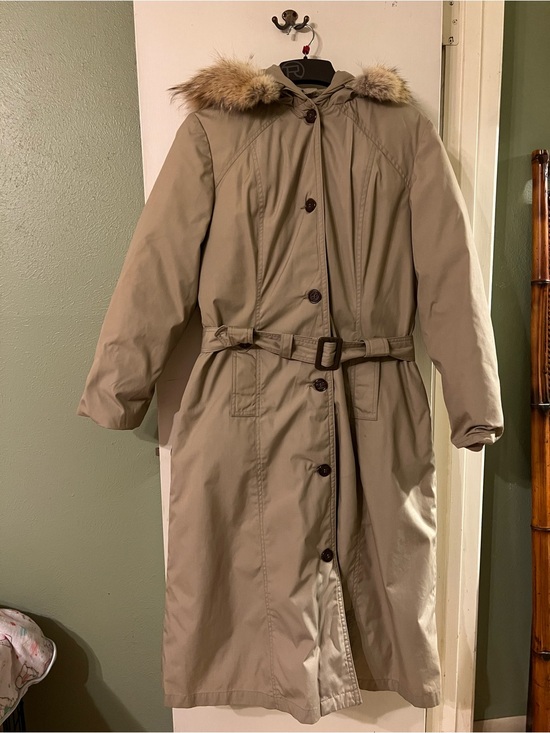 Eddie Bauer Jackets & Blazers - EDDIE BAUER Goose Down Long Trench Puff Jacket Removable Fox Fur Trim Size M-L